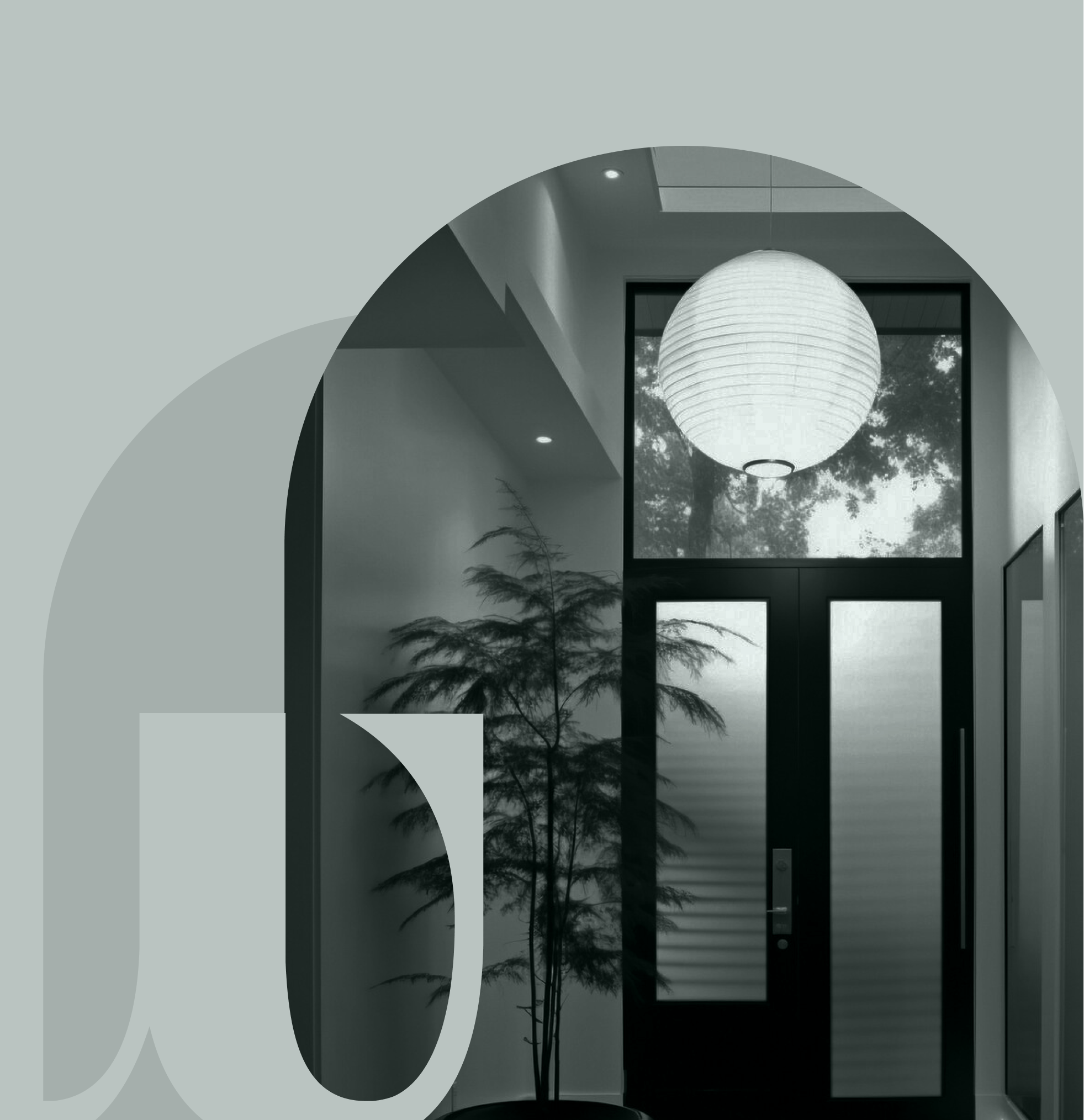 A modern residential entryway with a pendant light